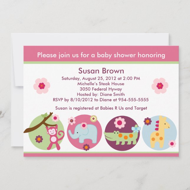Lollipop Jungle Animals Baby Shower Invitation (Front)