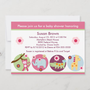 Lollipop Jungle Animals Baby Shower Invitation