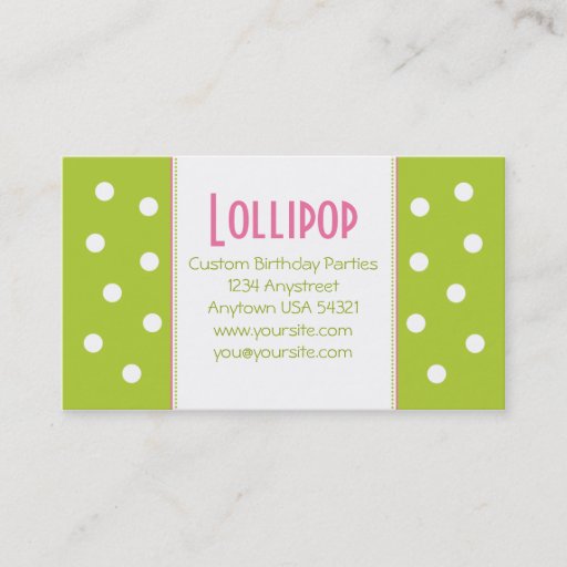 Customizable Lollipop Lime Green Polka Dot Chic Business Card