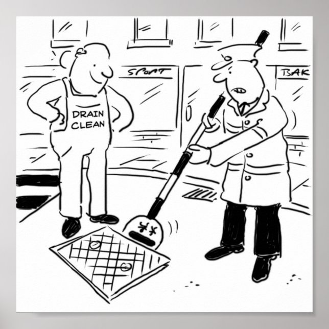 Lollipop Man is Using His Sign to Lift a Drain (Front)