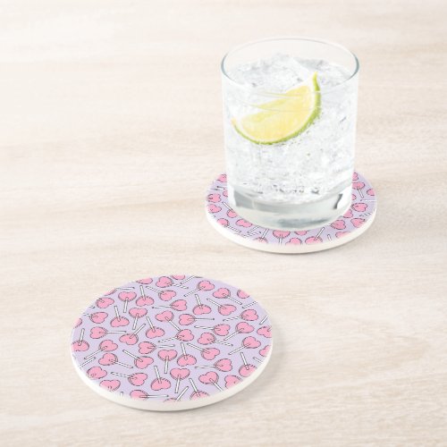 Lollipop Pattern Pink Lollipops Heart Lollipops Coaster