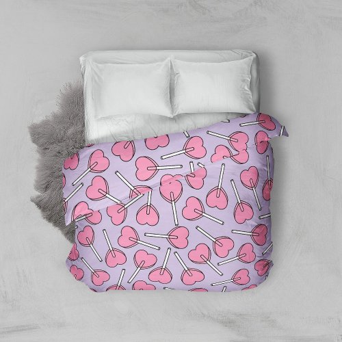 Lollipop Pattern Pink Lollipops Heart Lollipops Duvet Cover