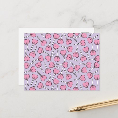 Lollipop Pattern Pink Lollipops Heart Lollipops Postcard