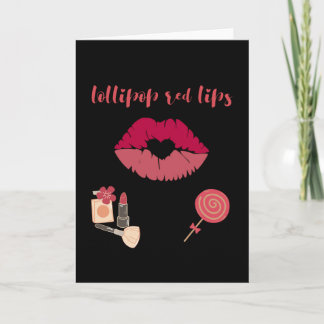 Lollipop red lips. Girly lipstick makeup candy Card
