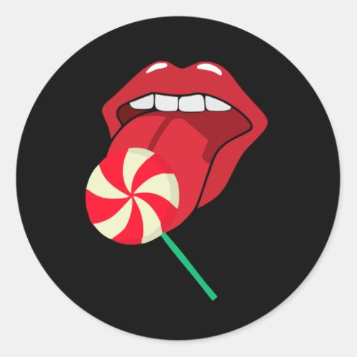 Lollipop red lips Girly lipstick makeup candy Classic Round Sticker