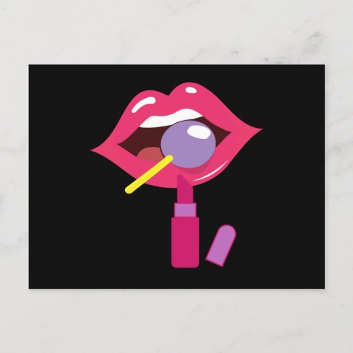 Lollipop red lips Girly lipstick makeup candy Postcard