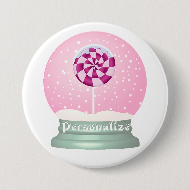 Lollipop snow globe cute pink girl winter button (Front)