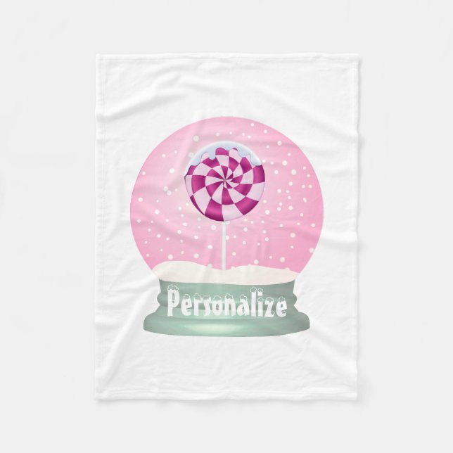 Lollipop snow globe cute pink girl winter fleece blanket (Front)