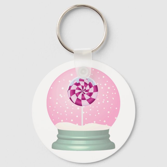 Lollipop snow globe cute pink girl winter keychain (Front)