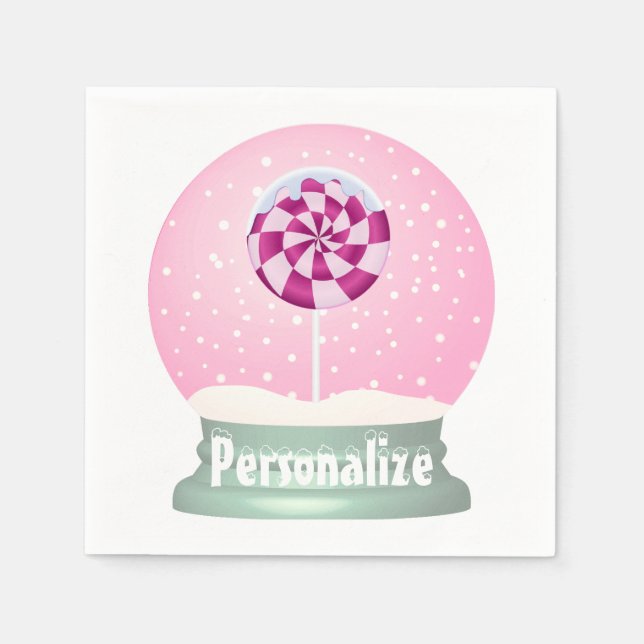 Lollipop snow globe cute pink girl winter napkins (Front)