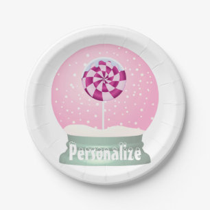 Lollipop snow globe cute pink girl winter paper plates