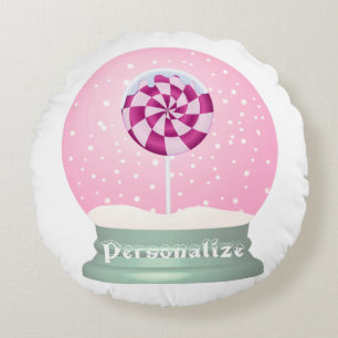 Lollipop snow globe cute pink girl winter round pillow