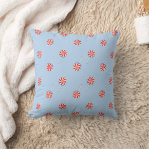 Lollipop Sweet Candy Blue Throw Pillow