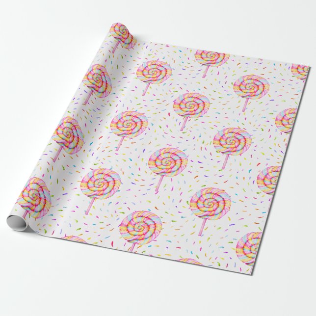 Lollipop Sweet Candy Caramel Drops Pattern Wrapping Paper (Unrolled)
