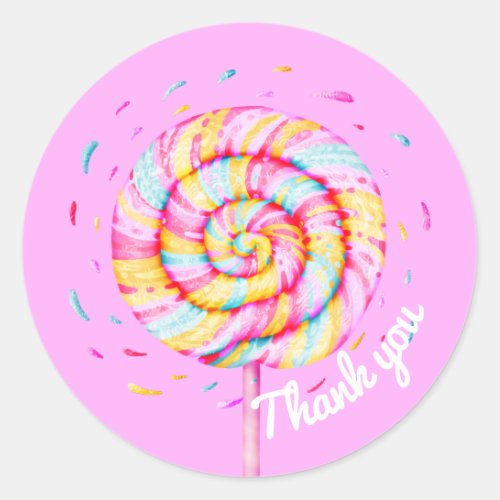 Lollipop Sweet Candy Caramel Drops Thank You Classic Round Sticker