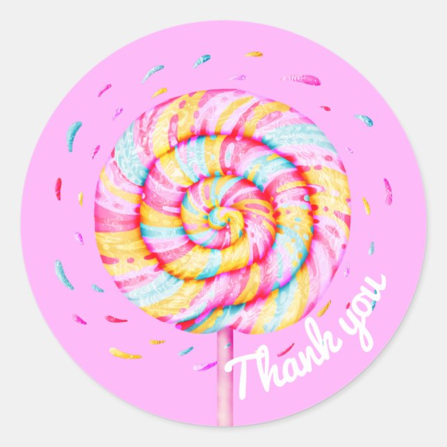 Lollipop Sweet Candy Caramel Drops Thank You Classic Round Sticker (Front)