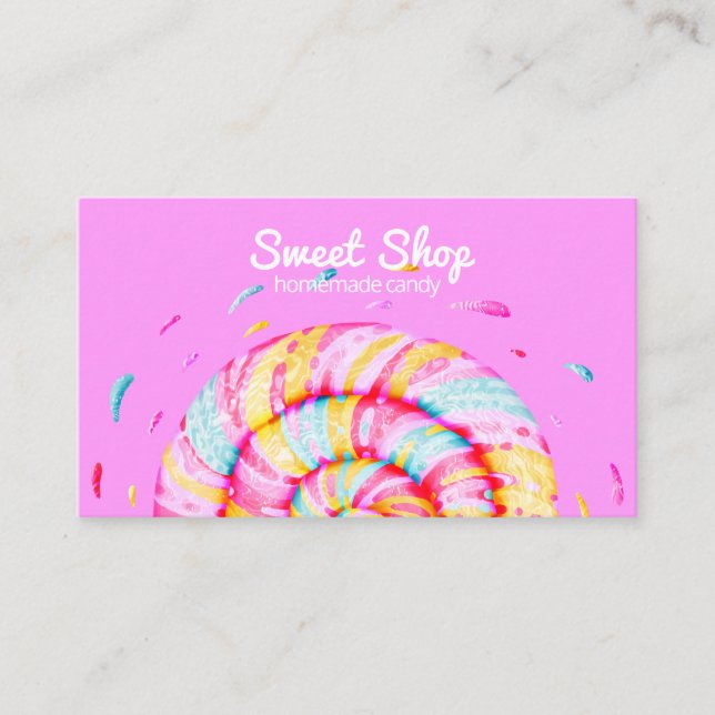 Lollipop Sweet Candy Illustration Homemade Pink Business Card (Front)