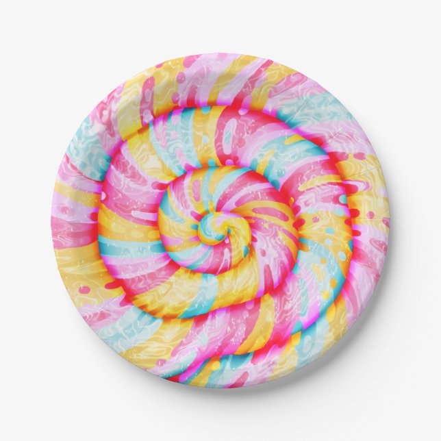 Lollipop Sweet Candy Illustration Realistic Paper Plates (Front)