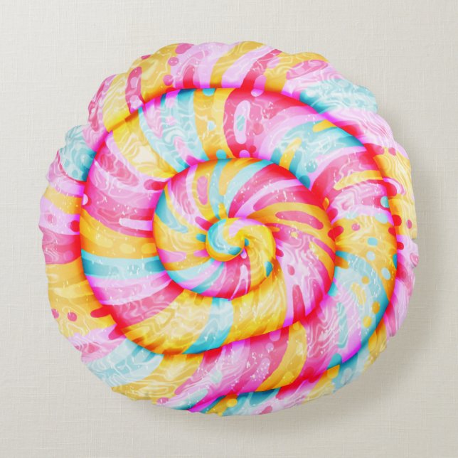 Lollipop Sweet Candy Illustration Round Pillow (Front)
