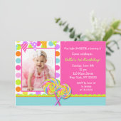 Lollipop Sweet Shoppe Birthday Party Invitation (Standing Front)