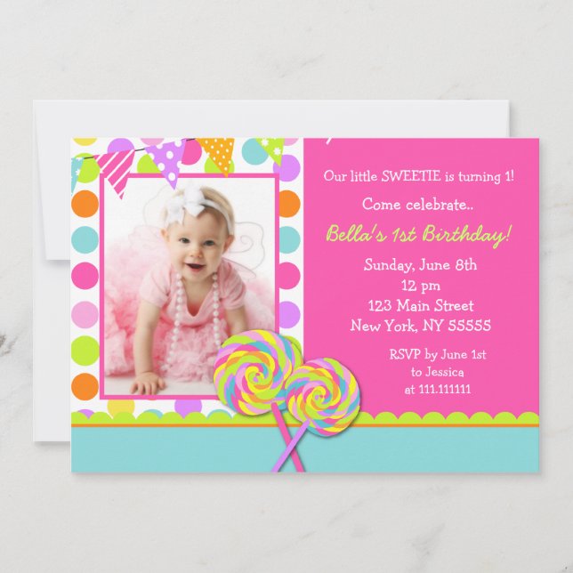 Lollipop Sweet Shoppe Birthday Party Invitation (Front)