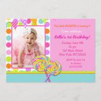 Lollipop Sweet Shoppe Birthday Party Invitation