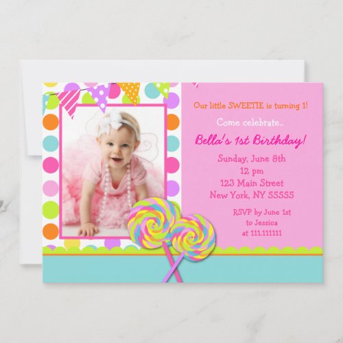 Lollipop Sweet Shoppe Birthday Party Invitation