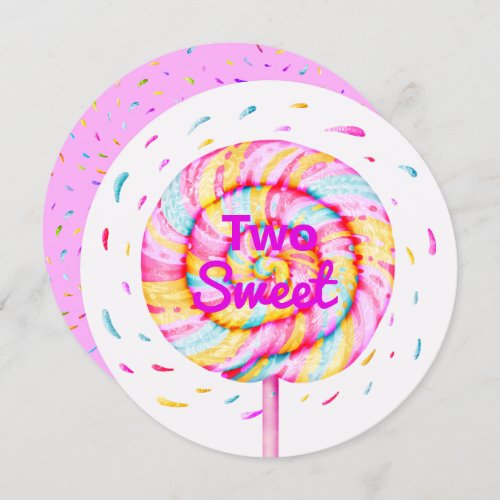 Lollipop Two Sweet Candy Caramel Drops Pink Invitation