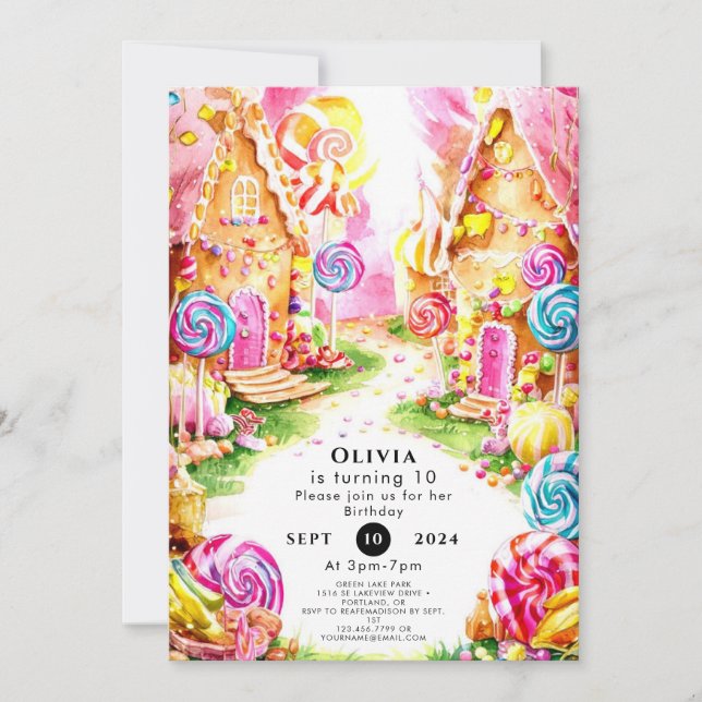 Lollipop Whimsical Candyland Birthday Invitation (Front)
