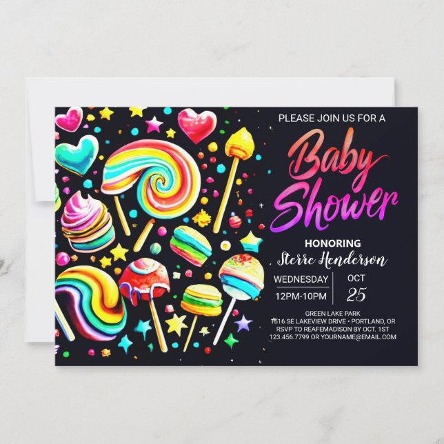 Lollipop Wonderland Colorful Baby Shower Invitation (Front)