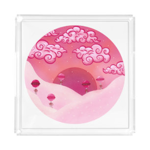 Lollipops and pretty clouds illustration acrylic tray