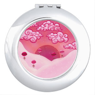 Lollipops and pretty clouds illustration compact mirror