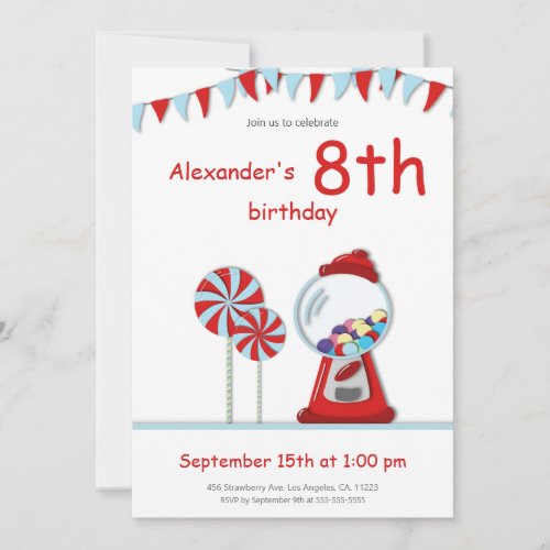 Lollipops Candy Gumball Machine Birthday Party Invitation