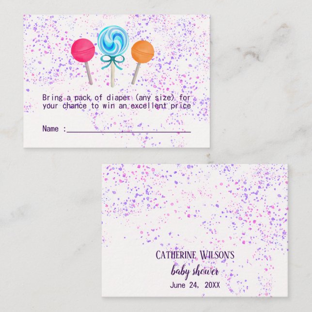 Lollipops Candy Land Baby Shower Diaper Rafffle Enclosure Card (Front/Back)