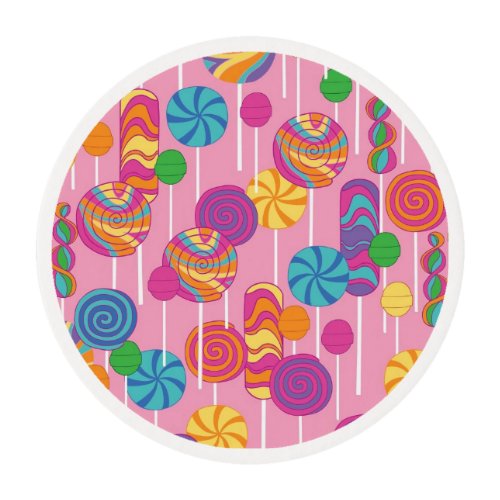 Lollipops Candy Pattern Edible Frosting Rounds