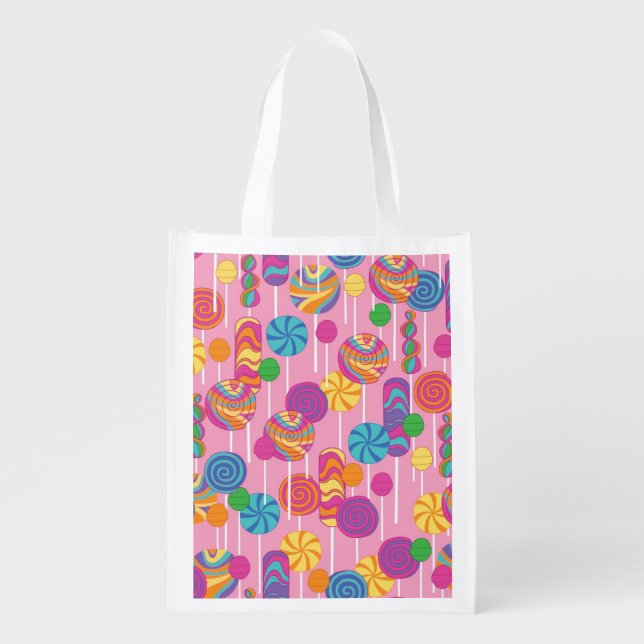 Lollipops Candy Pattern Reusable Grocery Bag (Front)