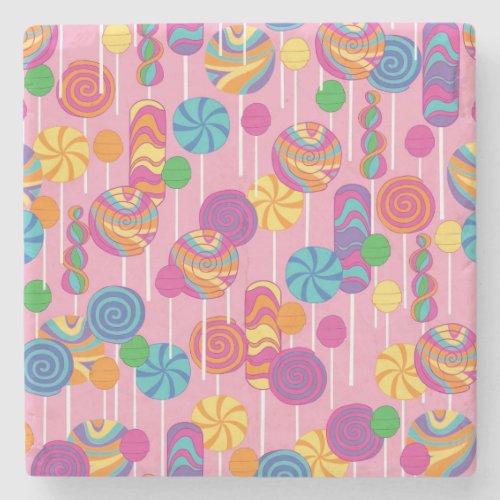 Lollipops Candy Pattern Stone Coaster
