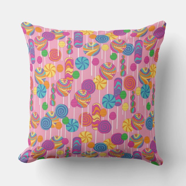 Lollipops Candy Pattern Throw Pillow (Front)