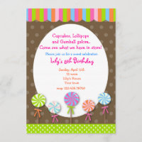 Lollipops Candy Shoppe Birthday invitation