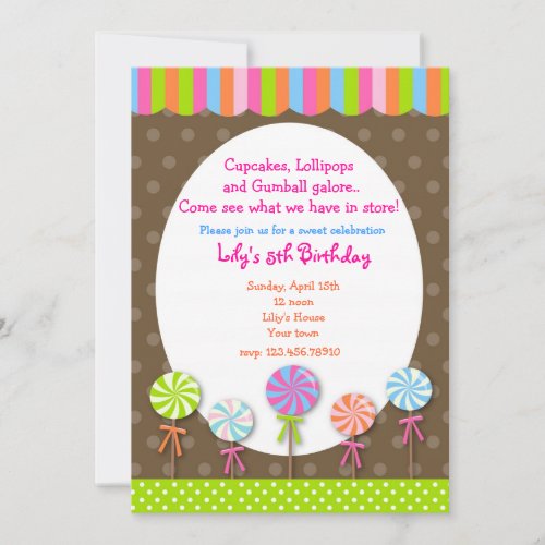 Lollipops Candy Shoppe Birthday invitation