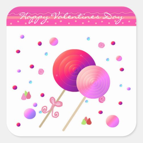 Lollipops Happy Valentines Day Square Sticker