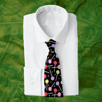 Lollipops Pattern Sweet Candy Lover Candies Black Neck Tie by ChefsAndFoodies at Zazzle