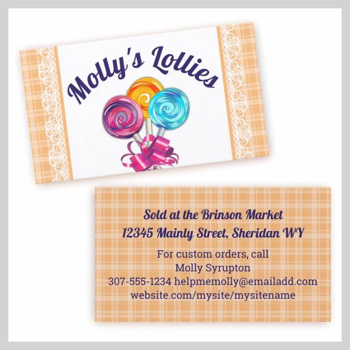 Customizable lollipops candy maker baking business card