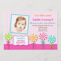 Lollipops Sweet Shoppe Photo Birthday Invitations