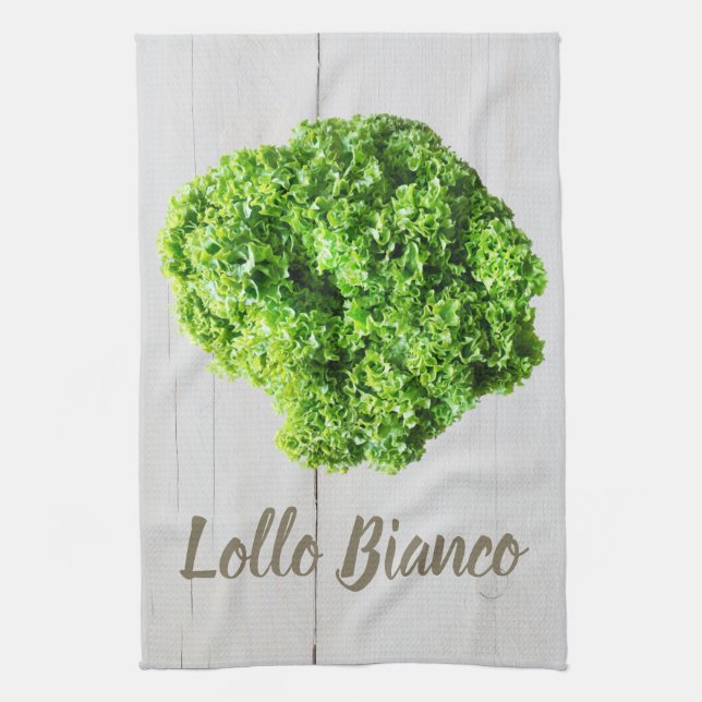 Lollo Bianco Salad lettuce leaves for Vegans Kitchen Towel (Vertical)