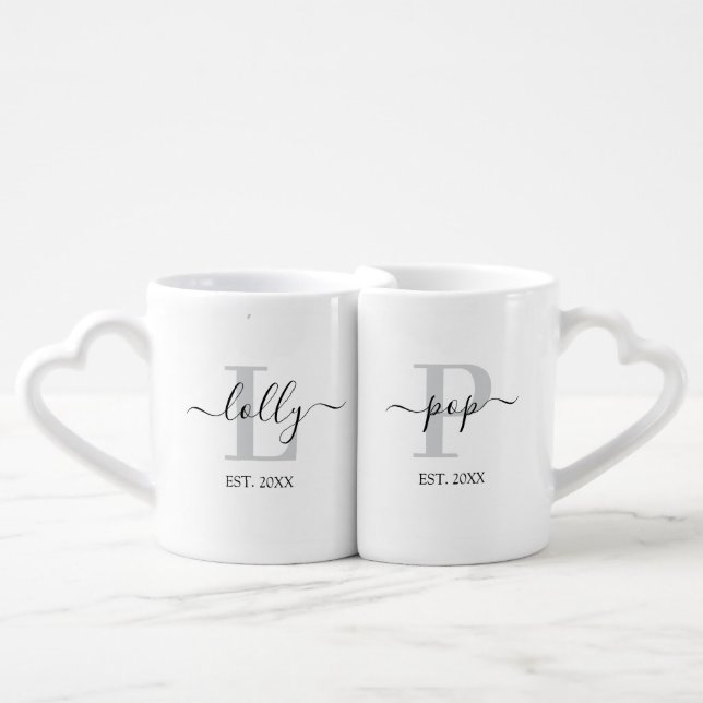 Lolly & Pop Monogram New Grandparents Mug Set  (Front Nesting)