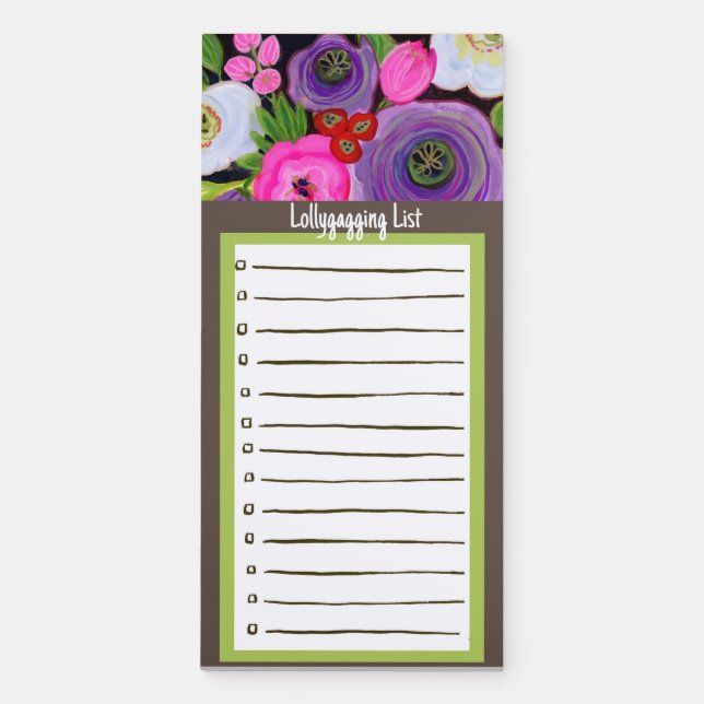 Lollygagging List: Floral  Magnetic Notepad (Front)