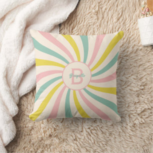 'Lollypop Vibes', retro monogram Throw Pillow