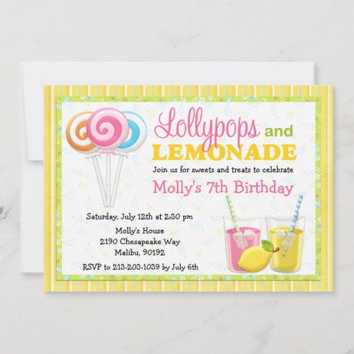 Lollypops and Lemonade Birthday Party Invitation