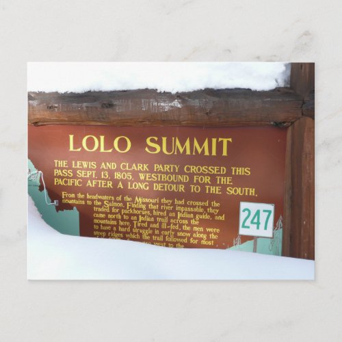 Lolo Summit Historic Marker in Snow Idaho Postcard